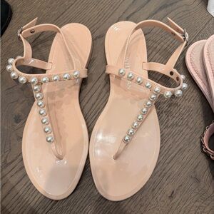 Stuart Weitzman flat sandals with pearl detail